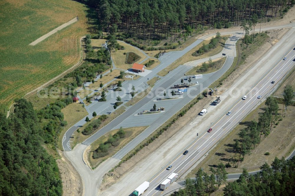 Neu Waltersdorf from above - Highway construction site for the expansion and extension of track along the route of A12 E30 in Neu Waltersdorf in the state Brandenburg