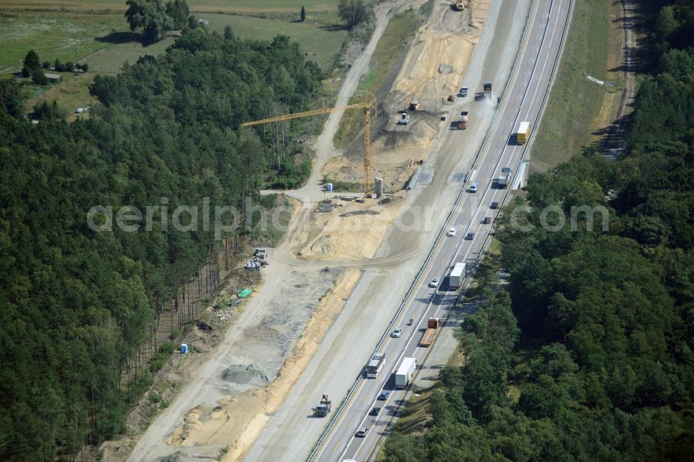 Aerial photograph Neu Waltersdorf - Highway construction site for the expansion and extension of track along the route of A12 E30 in Neu Waltersdorf in the state Brandenburg