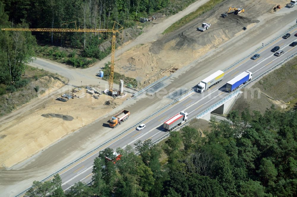 Neu Waltersdorf from above - Highway construction site for the expansion and extension of track along the route of A12 E30 in Neu Waltersdorf in the state Brandenburg