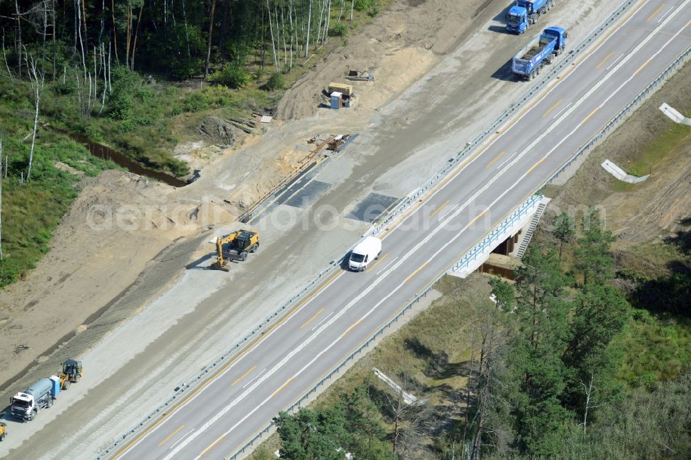 Aerial image Neu Waltersdorf - Highway construction site for the expansion and extension of track along the route of A12 E30 in Neu Waltersdorf in the state Brandenburg