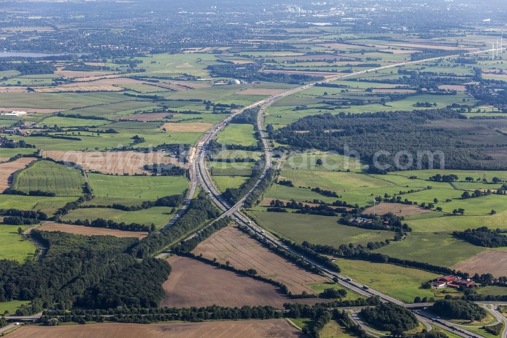 Dätgen from above - Highway construction site for the expansion and extension of track along the route of A7 in the district Schuelp in Daetgen in the state Schleswig-Holstein