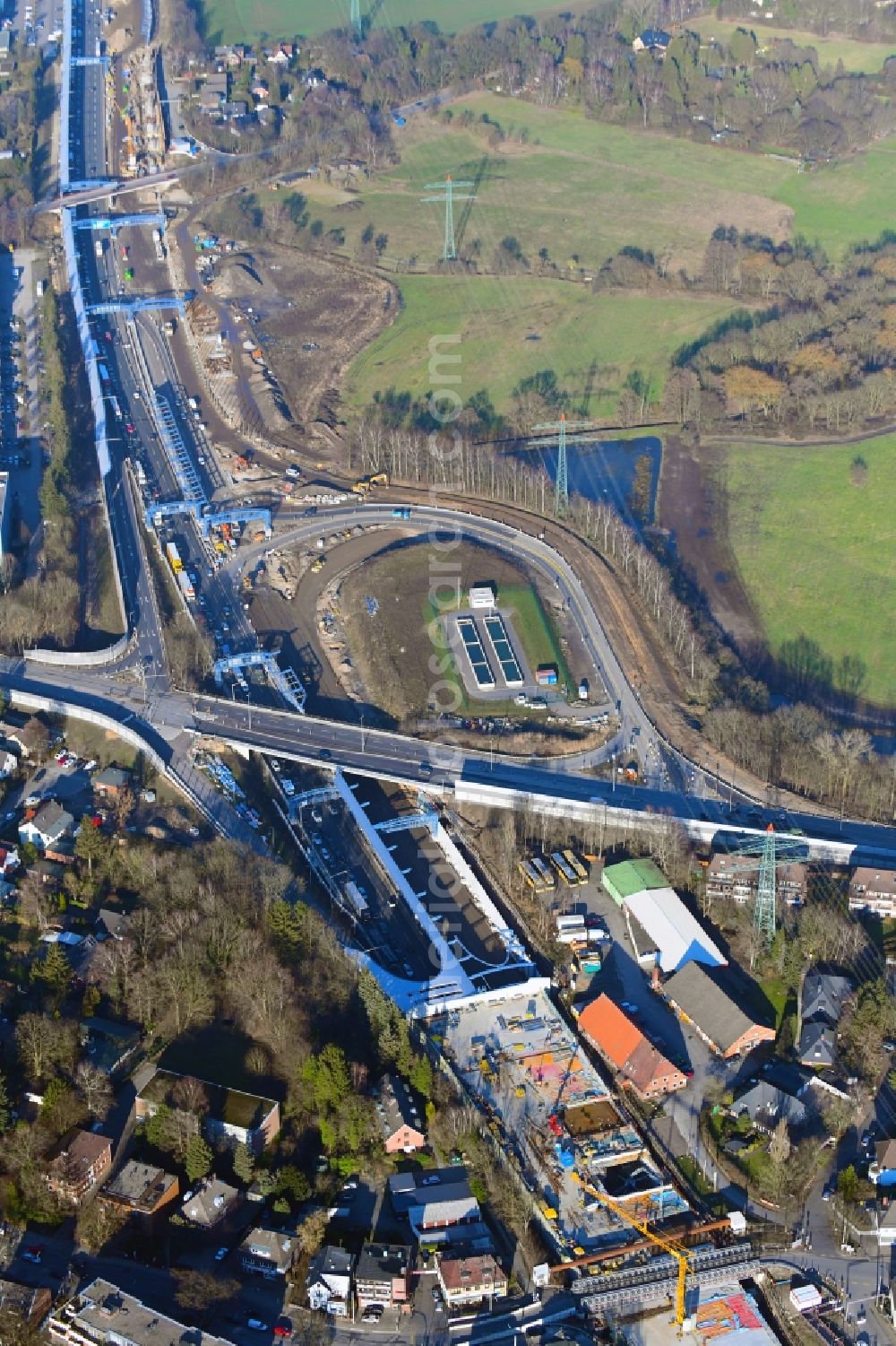 Aerial photograph Hamburg - Highway construction site for the expansion and extension of track along the route of A7 in the district Schnelsen in Hamburg, Germany