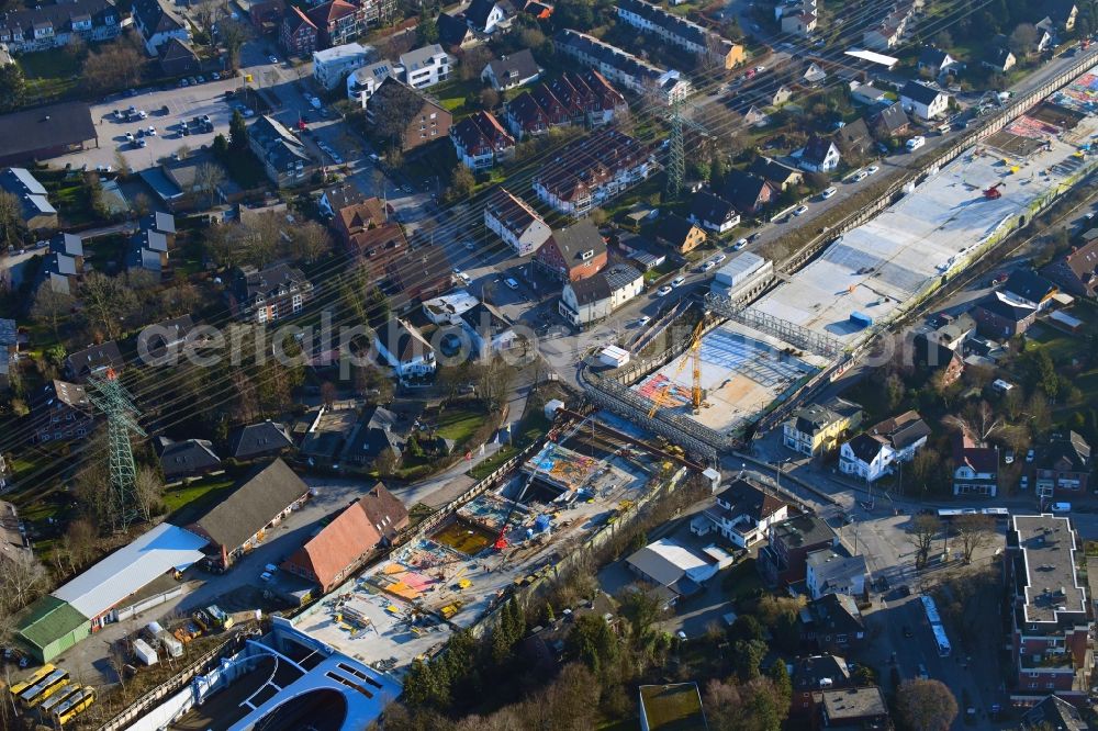 Hamburg from the bird's eye view: Highway construction site for the expansion and extension of track along the route of A7 in the district Schnelsen in Hamburg, Germany