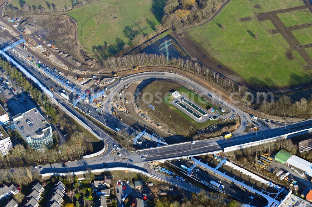 Hamburg from above - Highway construction site for the expansion and extension of track along the route of A7 in the district Schnelsen in Hamburg, Germany