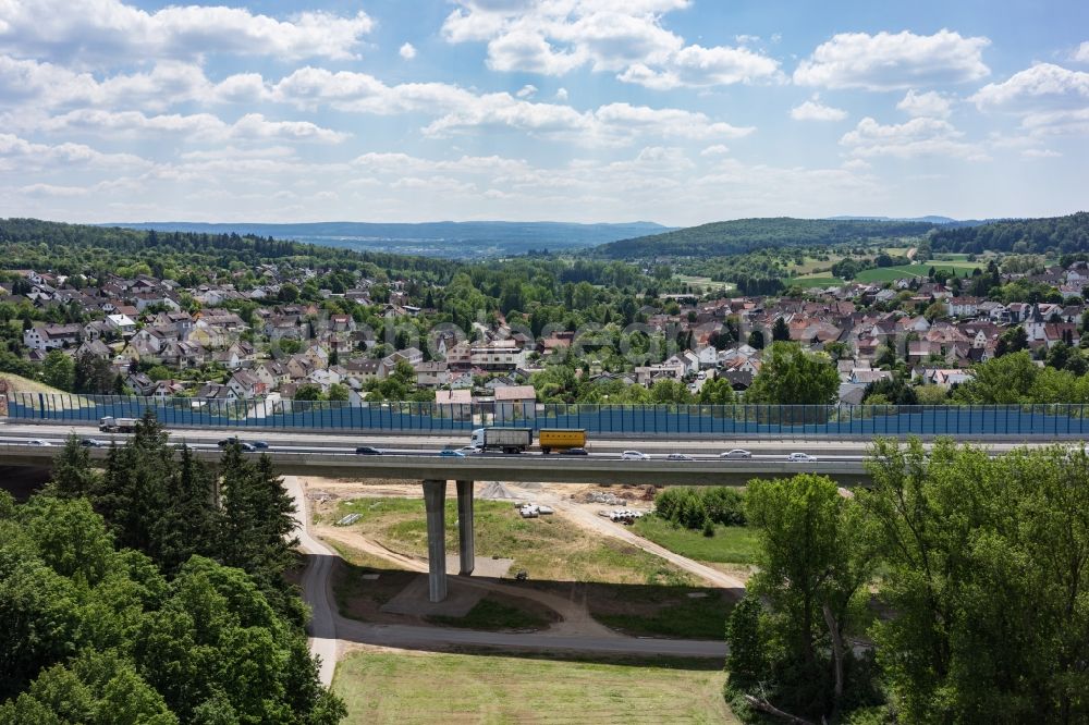 Remchingen from the bird's eye view: Highway construction site for the expansion and extension of track along the route of A8 in Remchingen in the state Baden-Wuerttemberg