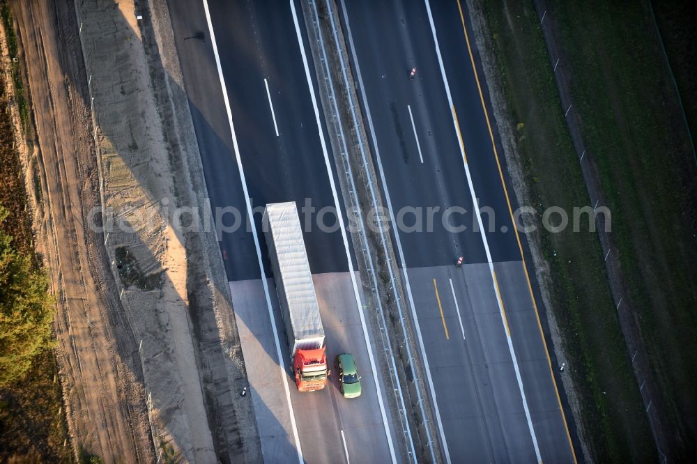 Aerial photograph Spreenhagen - Highway construction site for the expansion and extension of track along the route of A12 E30 an unterschiedlichen Fahrbahn- Belag- Anschlussstellen in Spreenhagen in the state Brandenburg