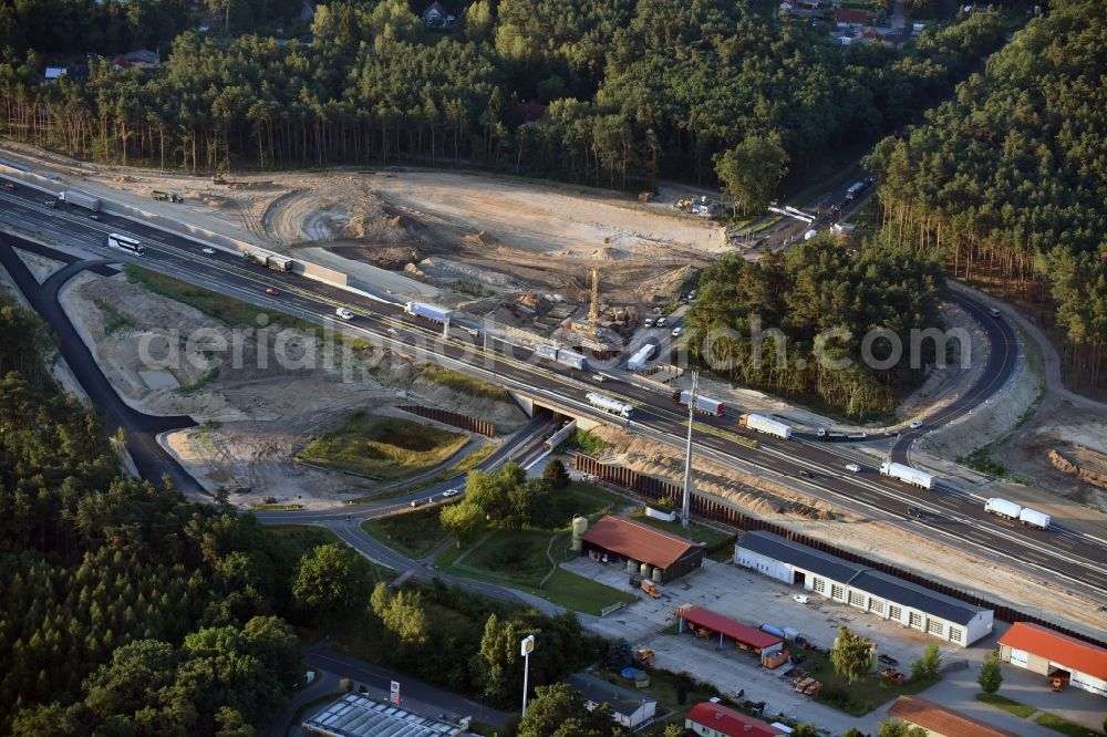 Aerial image Michendorf - Motorway Construction and wheel spacers along the route of the motorway A10 to 8-lane track extension in Michendorf in Brandenburg