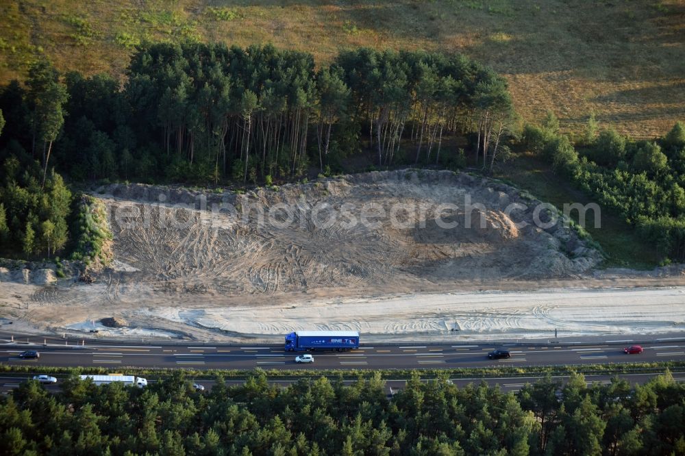 Aerial image Michendorf - Motorway Construction and wheel spacers along the route of the motorway A10 to 8-lane track extension in Michendorf in Brandenburg