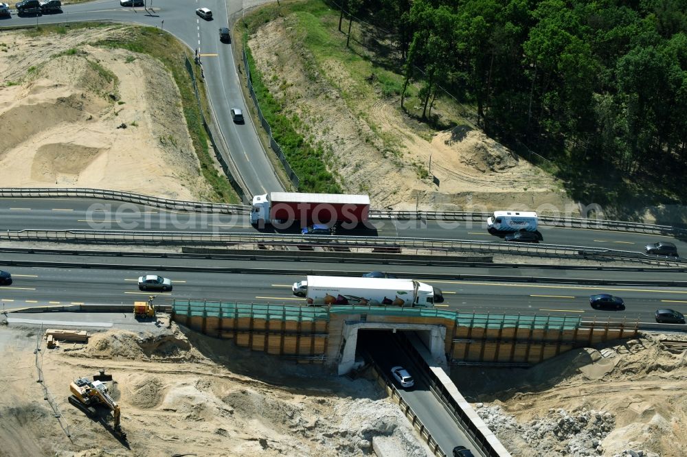 Aerial image Michendorf - Motorway Construction and wheel spacers along the route of the motorway A10 to 8-lane track extension in Michendorf in Brandenburg