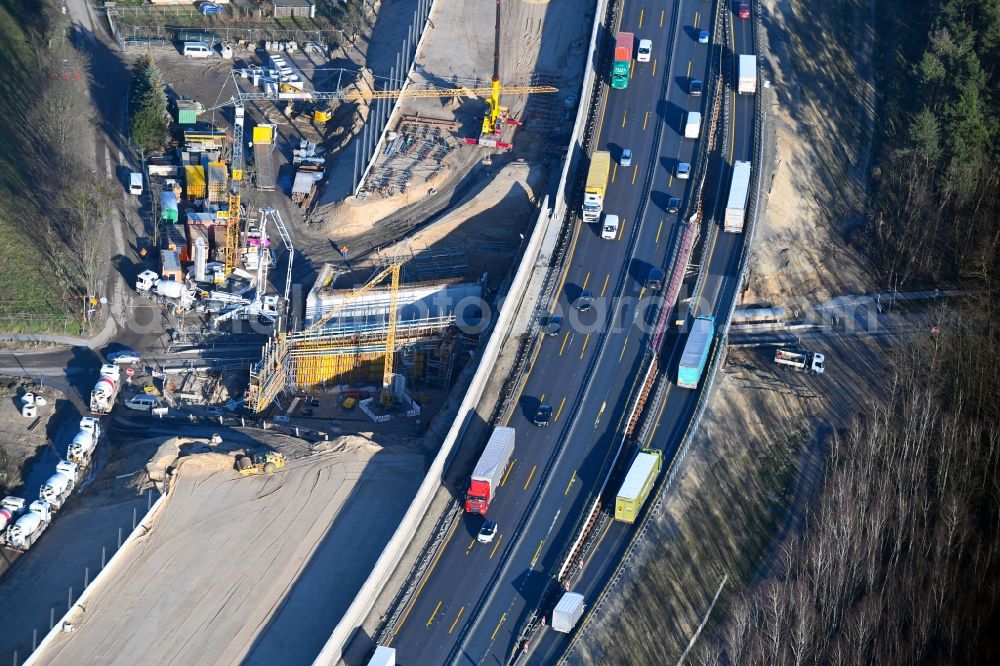 Aerial image Michendorf - Motorway Construction and wheel spacers along the route of the motorway A10 to 8-lane track extension in Michendorf in Brandenburg