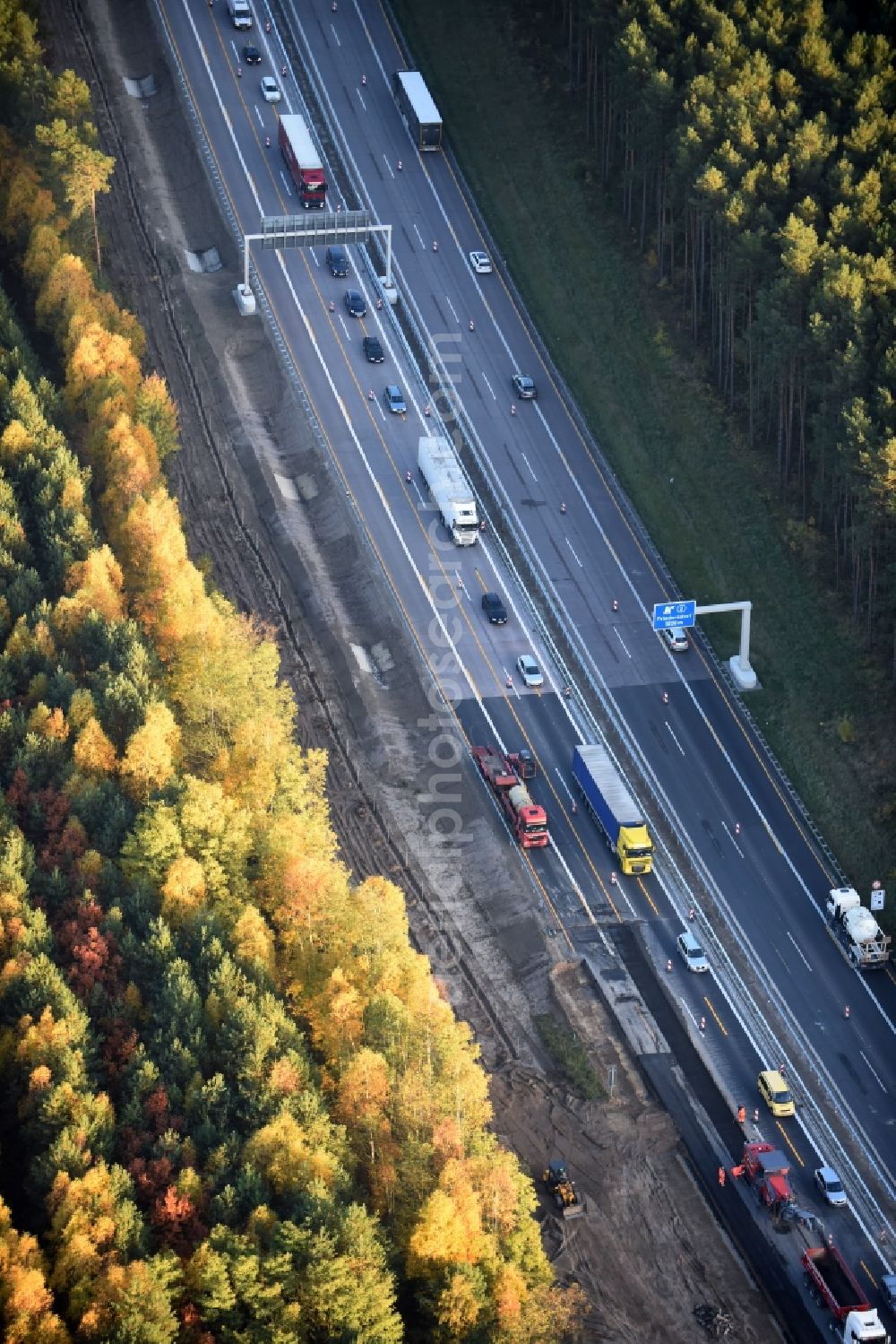 Aerial photograph Friedrichshof - Highway construction site for the expansion and extension of track along the route of A12 E30 in Friedrichshof in the state Brandenburg