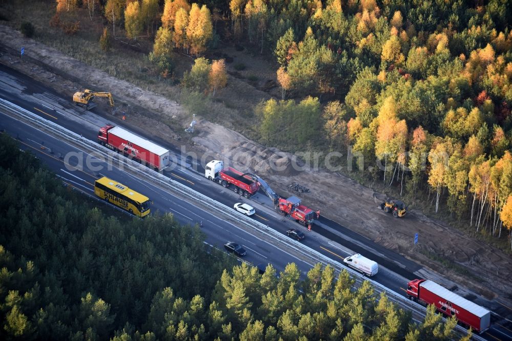 Aerial image Friedrichshof - Highway construction site for the expansion and extension of track along the route of A12 E30 in Friedrichshof in the state Brandenburg