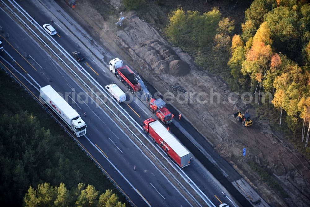 Aerial photograph Friedrichshof - Highway construction site for the expansion and extension of track along the route of A12 E30 in Friedrichshof in the state Brandenburg