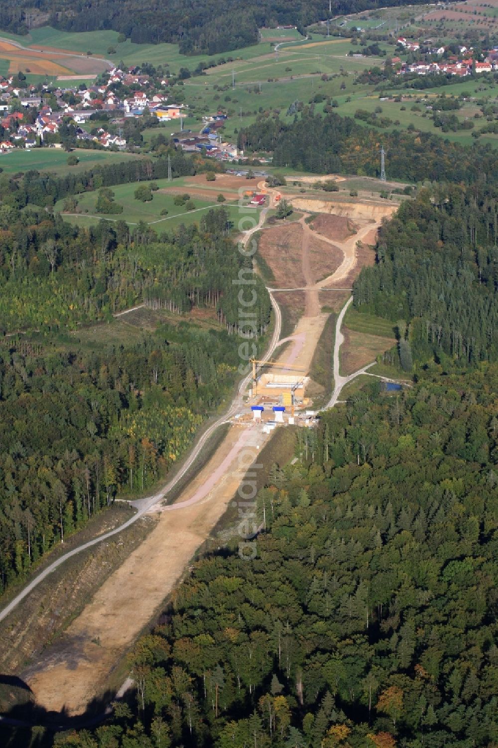 Rheinfelden (Baden) from above - Highway construction site for the extension of the route of A98 in Rheinfelden (Baden) in the state Baden-Wuerttemberg