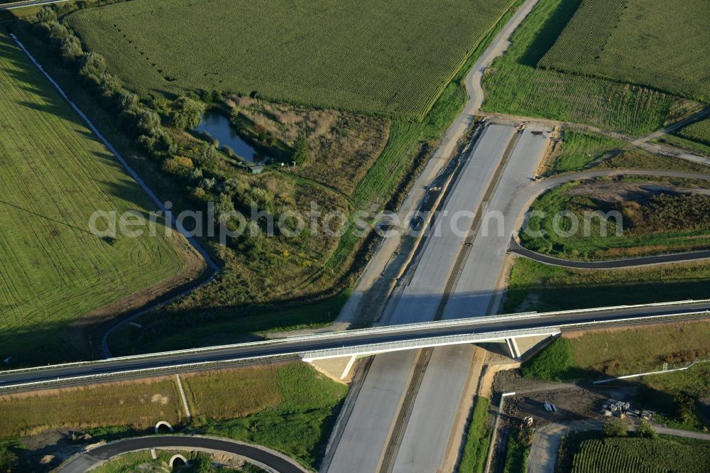 Karstädt from the bird's eye view: Highway construction site for the expansion along the route of the land road L131 in Karstaedt in the state Brandenburg