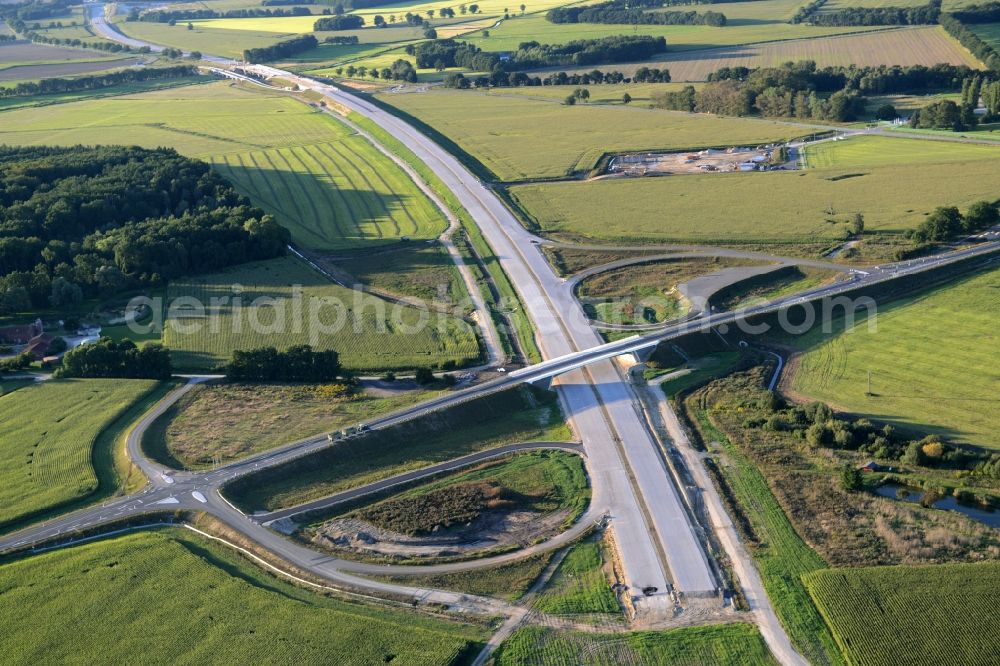 Karstädt from above - Highway construction site for the expansion along the route of the land road L131 in Karstaedt in the state Brandenburg