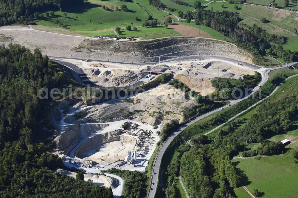 Aerial image Rheinfelden (Baden) - Highway- construction site with earthworks along the route of the highway A98 at the junction Rheinfelden-East in Rheinfelden (Baden) in the state Baden-Wurttemberg, Germany