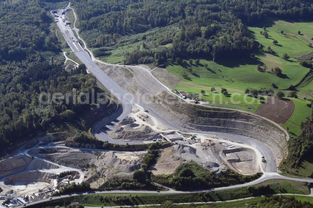 Rheinfelden (Baden) from the bird's eye view: Highway- construction site with earthworks along the route of the highway A98 at the junction Rheinfelden-East in Rheinfelden (Baden) in the state Baden-Wurttemberg, Germany