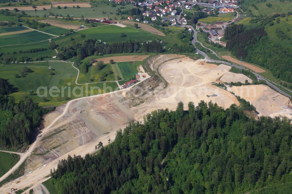 Rheinfelden (Baden) from above - Highway- Construction site with earthworks along the route of the highway A98 crossing the Dinkelberg in Rheinfelden (Baden) in the state Baden-Wuerttemberg, Germany