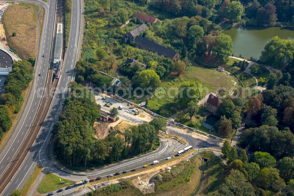 Dortmund from the bird's eye view: Highway- Construction site with earthworks along the route and of the route of the highway B54 near the Rombergpark in Dortmund in the state North Rhine-Westphalia