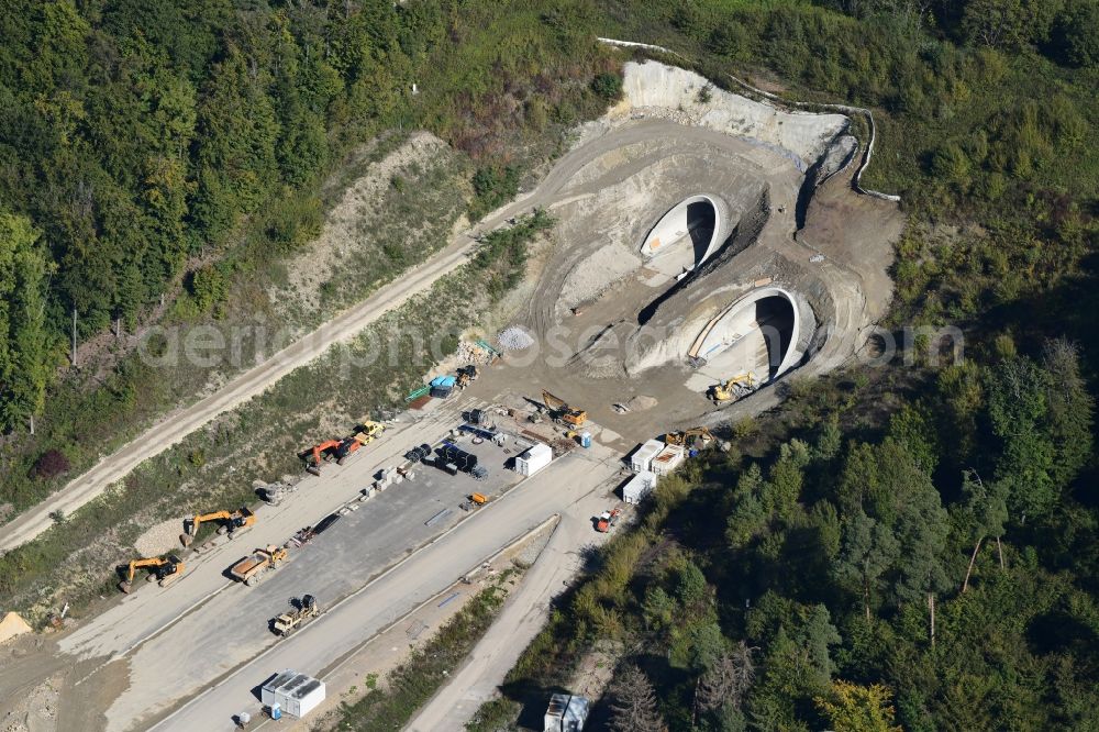 Aerial photograph Rheinfelden (Baden) - Highway- Construction site with earthworks at the entrance of the Herrschaftsbuck tunnel along the route of highway A98 in Rheinfelden (Baden) in the state Baden-Wurttemberg, Germany