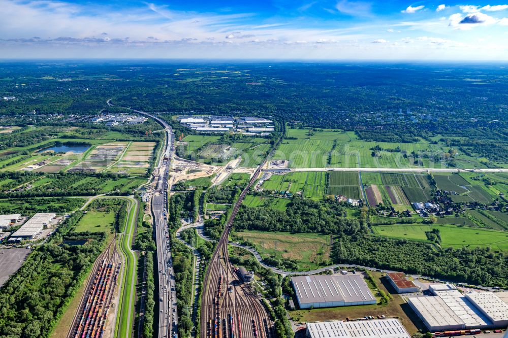 Hamburg from above - Motorway- Construction site with earthworks along the route and of the route of the highway Anschussstelle A26 A7 in Hamburg, Germany