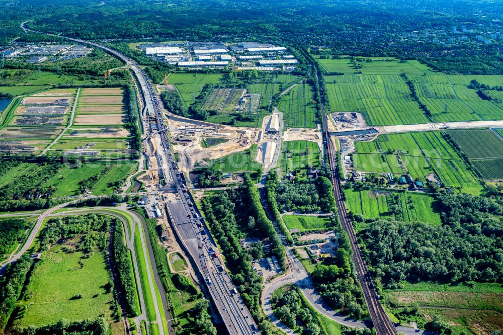 Hamburg from above - Motorway- Construction site with earthworks along the route and of the route of the highway Anschussstelle A26 A7 in Hamburg, Germany