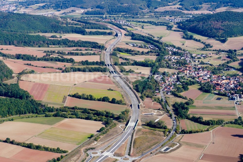 Aerial image Waldkappel - Highway- Construction site with earthworks along the route and of the route of the highway of Autobahn A 44 in Waldkappel in the state Hesse, Germany