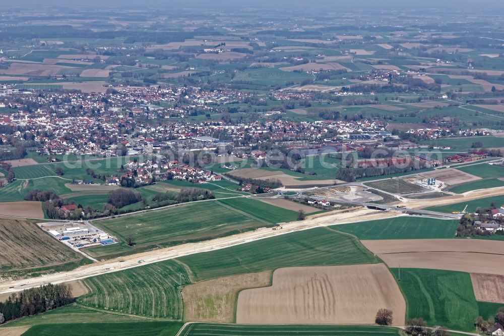 Aerial image Dorfen - Highway- Construction site with earthworks along the route and of the route of the highway of BAB A 94 near Dorfen in the state Bavaria