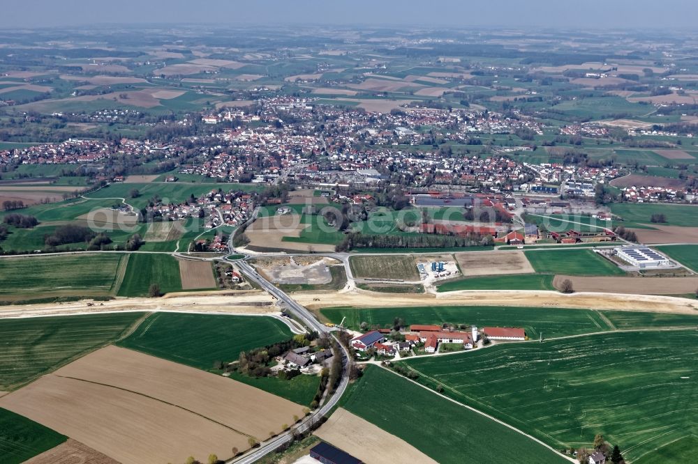 Aerial photograph Dorfen - Highway- Construction site with earthworks along the route and of the route of the highway of BAB A 94 near Dorfen in the state Bavaria