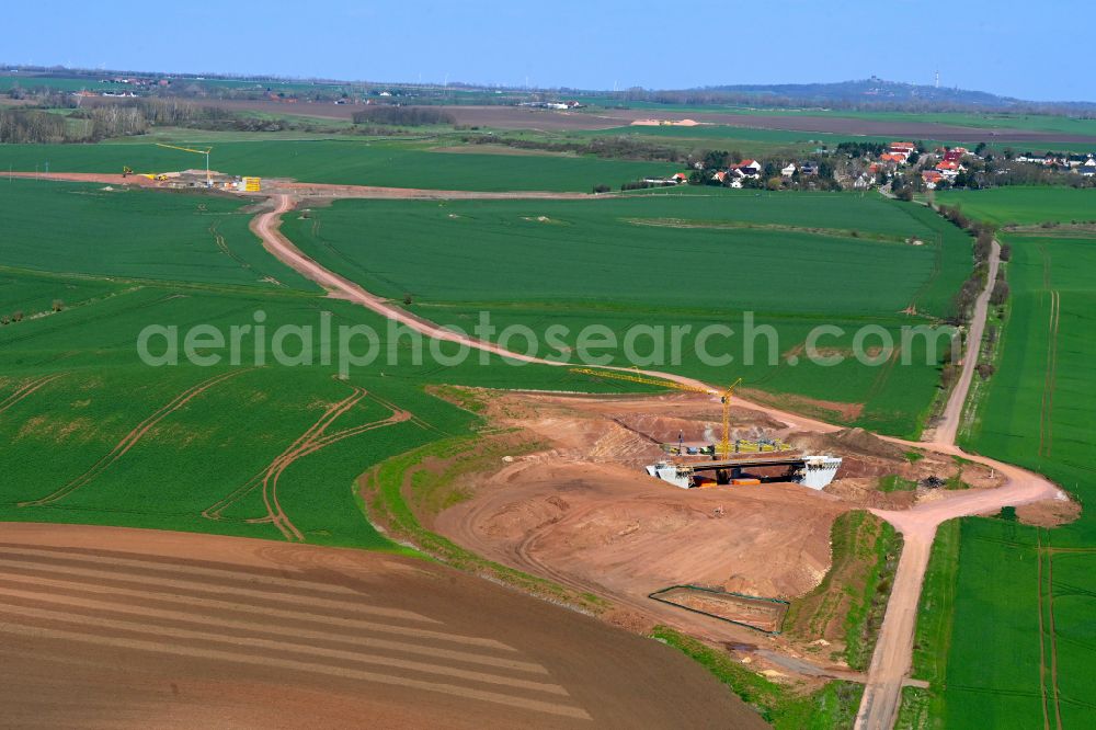 Aerial photograph Brachwitz - Motorway- Construction site with earthworks along the route and of the route of the highway BAB A143 in Brachwitz in the state Saxony-Anhalt, Germany