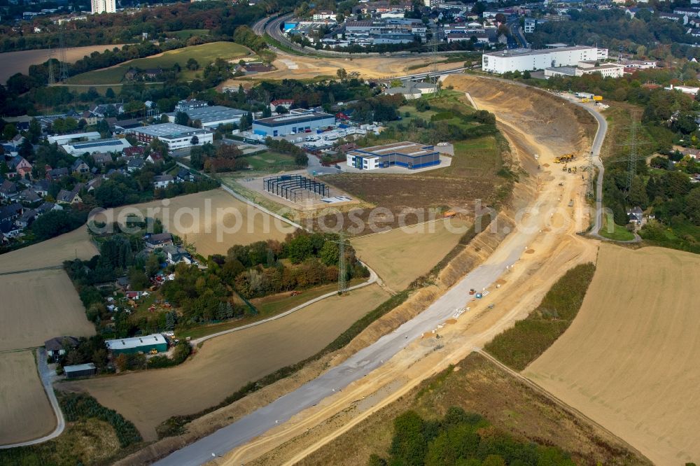 Aerial image Velbert - Highway- Construction site with earthworks along the route and of the route of the federal highway A44 in Velbert in the state North Rhine-Westphalia