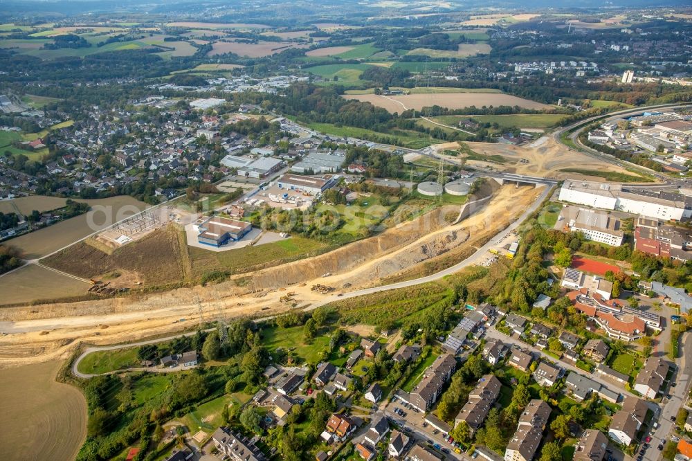 Aerial image Velbert - Highway- Construction site with earthworks along the route and of the route of the federal highway A44 in Velbert in the state North Rhine-Westphalia