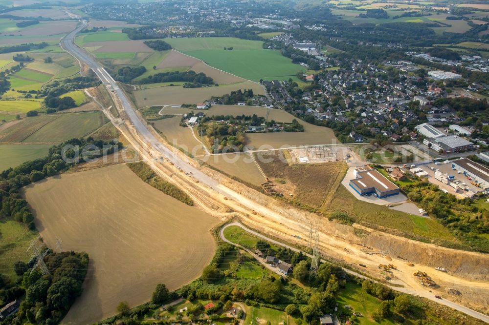 Aerial photograph Velbert - Highway- Construction site with earthworks along the route and of the route of the federal highway A44 in Velbert in the state North Rhine-Westphalia