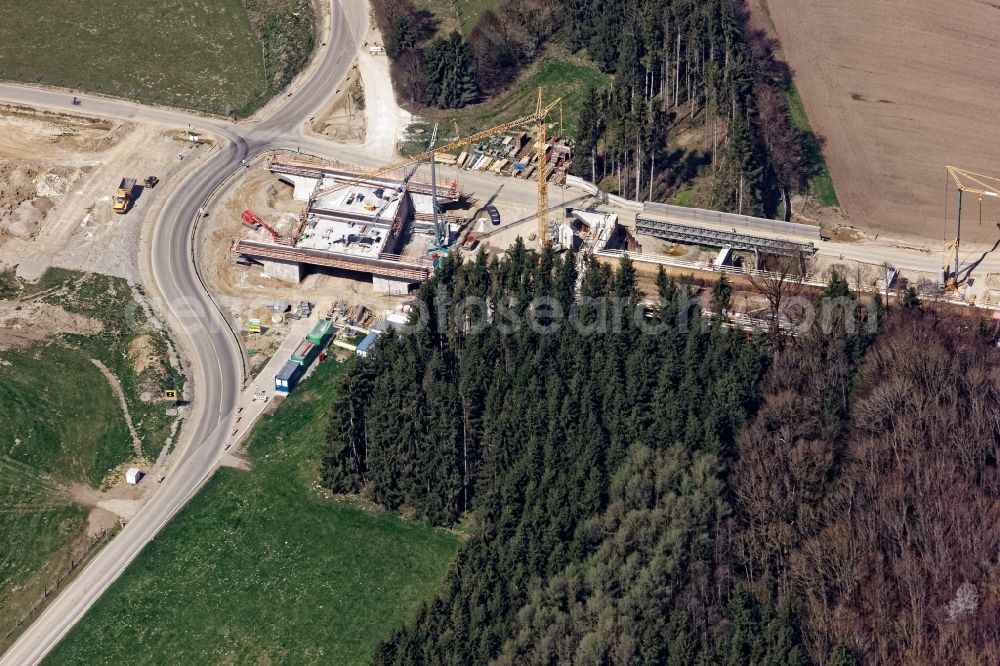 Aerial image Hammersdorf - Highway- Construction site with earthworks along the route and of the route of the highway BAB A94 in Hammersdorf in the state Bavaria