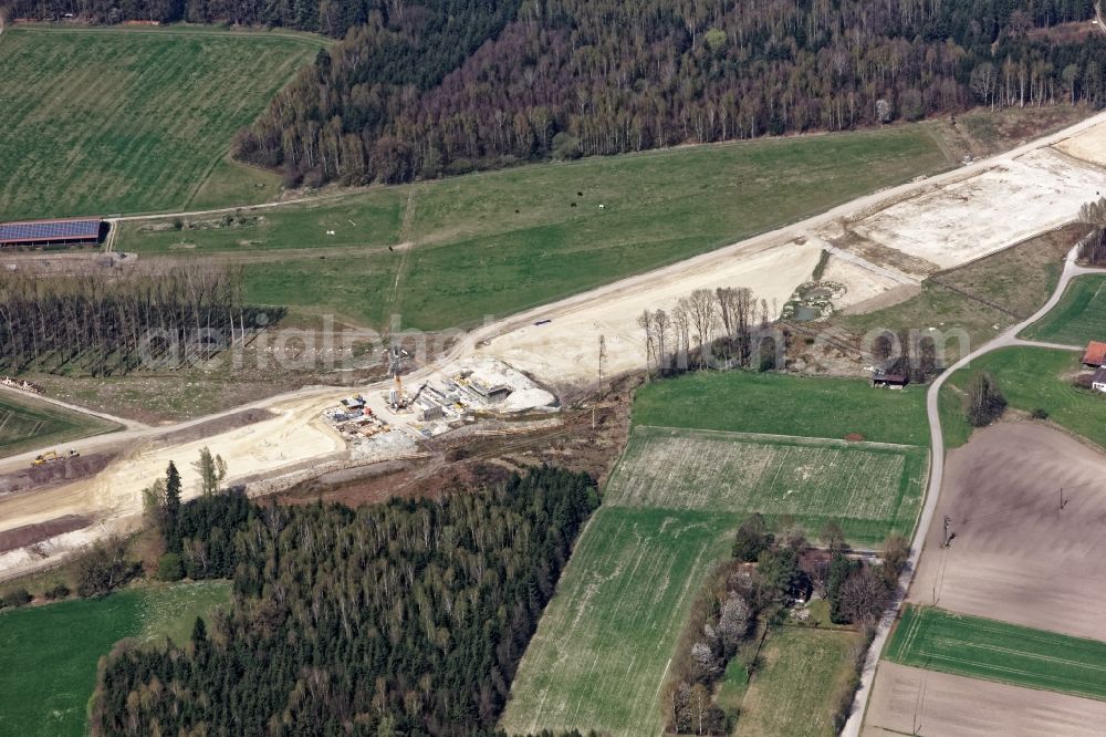 Pastetten from the bird's eye view: Highway- Construction site with earthworks along the route and of the route of the highway BAB A94 in the district Poigenberg in Pastetten in the state Bavaria