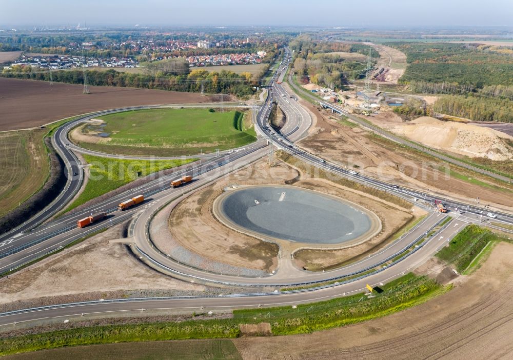 Aerial photograph Rötha - Motorway- Construction site with earthworks along the route and of the route of the highway of BAB A72 in Roetha in the state Saxony, Germany