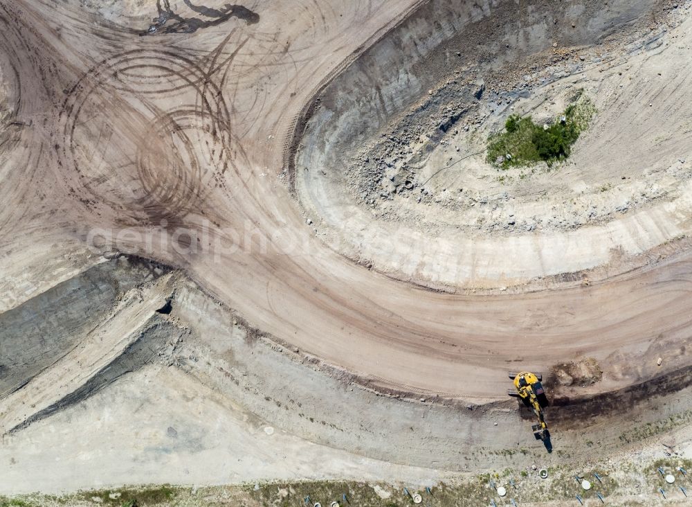 Rötha from above - Motorway- Construction site with earthworks along the route and of the route of the highway of BAB A72 in Roetha in the state Saxony, Germany