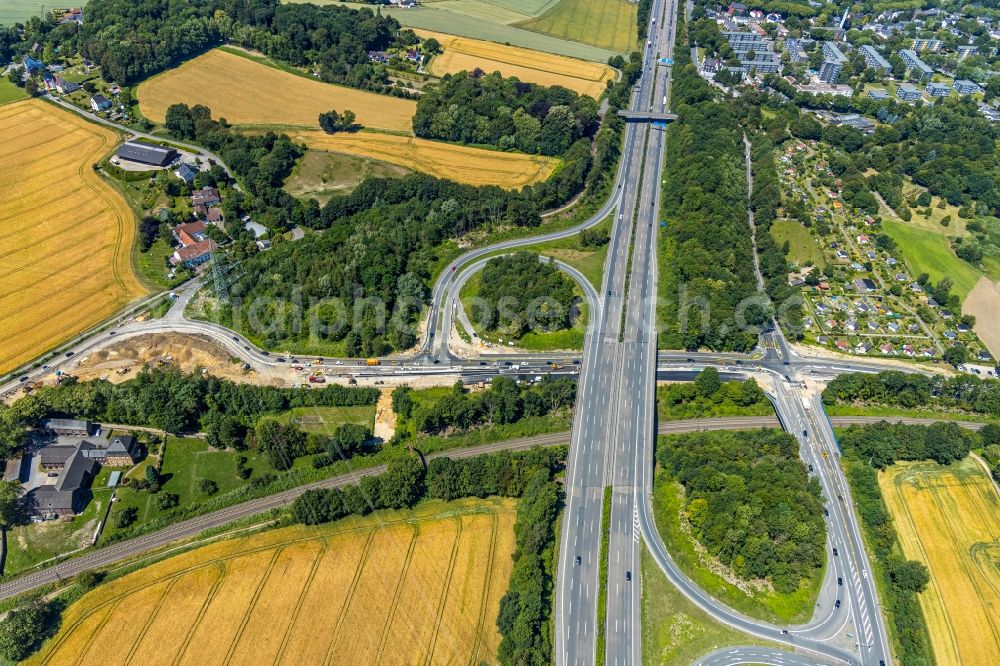 Witten from the bird's eye view: Highway- Construction site with earthworks along the route and of the route of the highway of BAB A44 in Witten in the state North Rhine-Westphalia, Germany