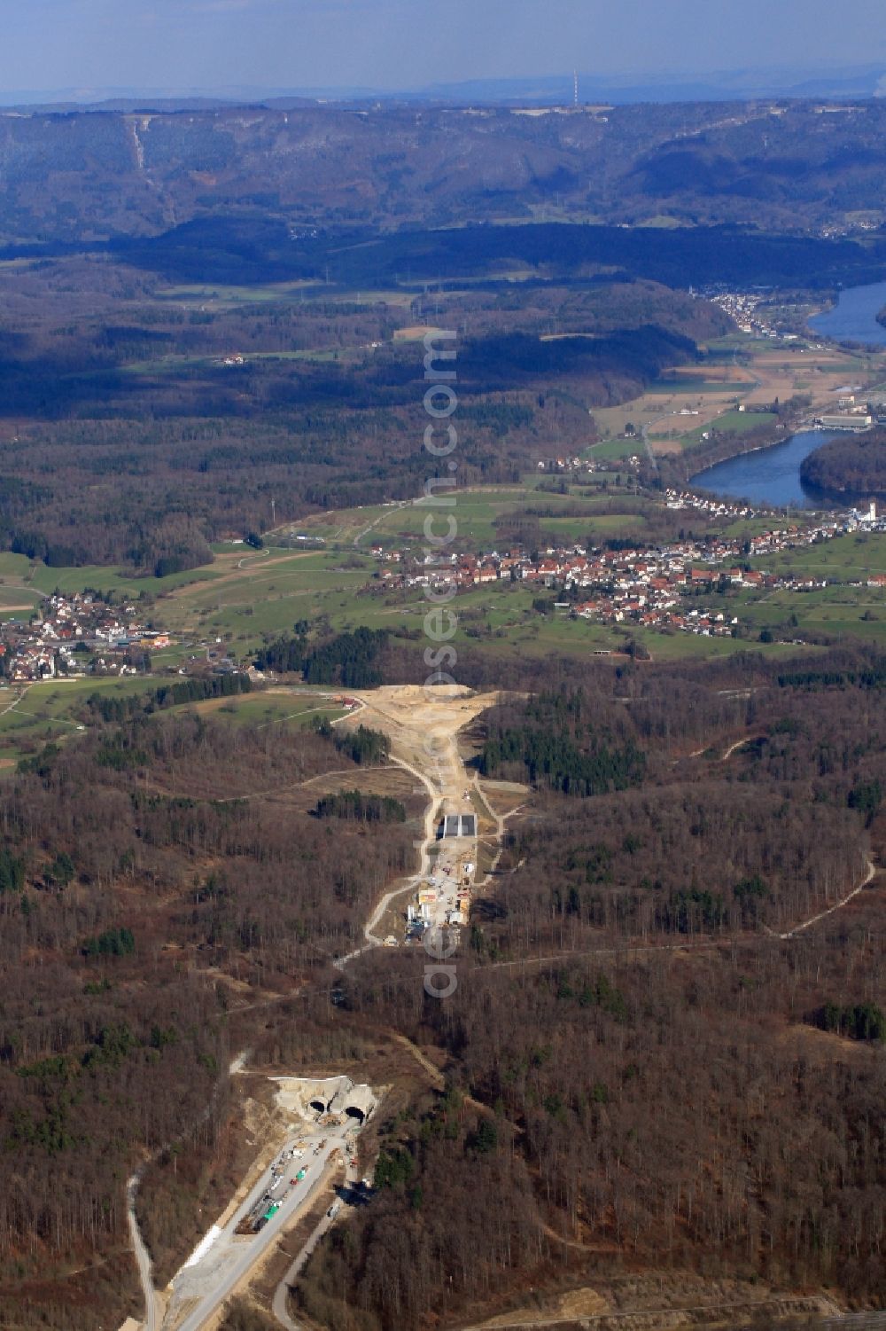 Rheinfelden (Baden) from the bird's eye view: Highway- Construction site with earthworks along the route of the highway A98 in Rheinfelden (Baden) in the state Baden-Wuerttemberg, Germany