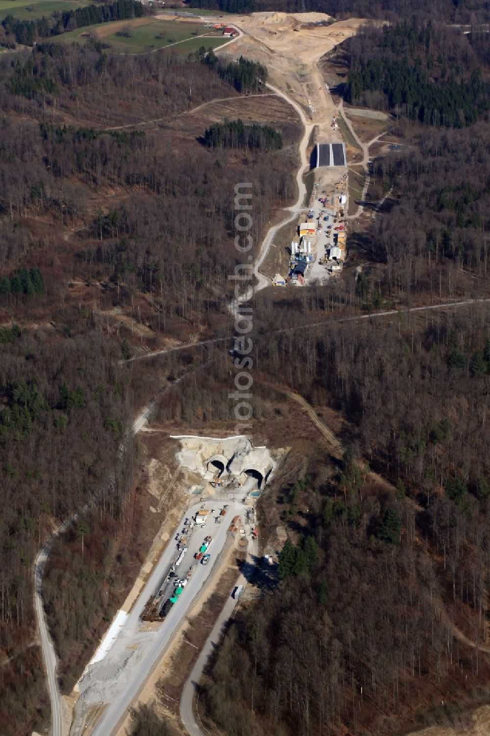 Aerial image Rheinfelden (Baden) - Highway- Construction site with earthworks along the route of the highway A98 in Rheinfelden (Baden) in the state Baden-Wuerttemberg, Germany