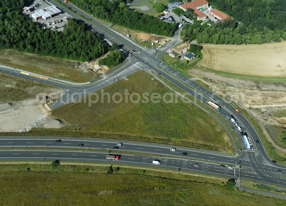 Aerial image Borna - Highway- Construction site with earthworks along the route and of the route of the highway route B95 to A72 motorway in Borna in the state Saxony