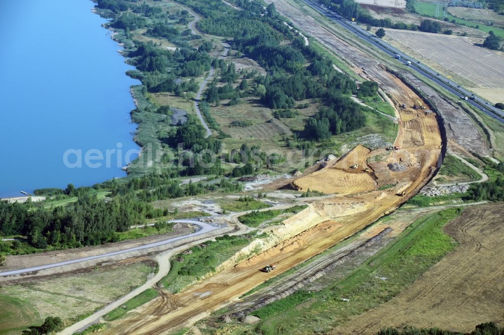 Borna from the bird's eye view: Highway- Construction site with earthworks along the route and of the route of the highway route B95 to A72 motorway in Borna in the state Saxony