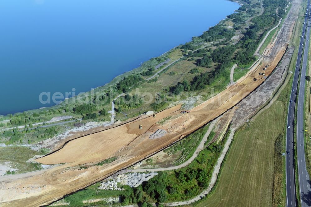 Aerial image Espenhain - Highway- Construction site with earthworks along the route and of the route of the highway route B95 to A72 motorway in Espenhain in the state Saxony