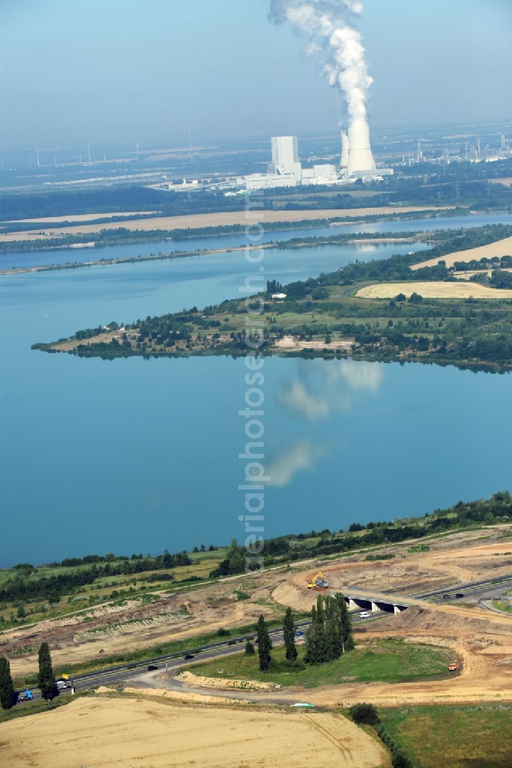 Aerial photograph Espenhain - Highway- Construction site with earthworks along the route and of the route of the highway route B95 to A72 motorway in Espenhain in the state Saxony