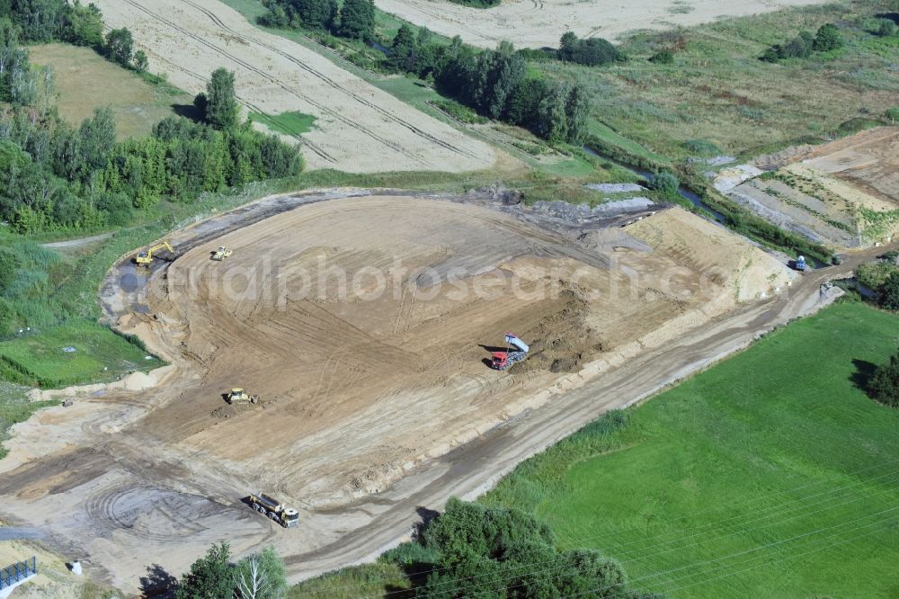 Eula from above - Highway- Construction site with earthworks along the route and of the route of the highway route B95 to A72 motorway in Eula in the state Saxony