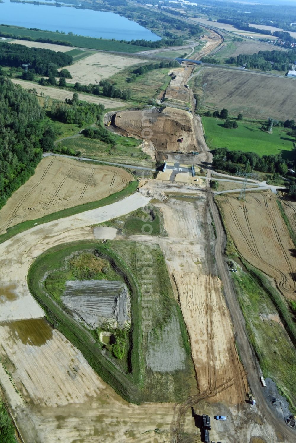 Aerial photograph Kesselhain - Highway- Construction site with earthworks along the route and of the route of the highway route B95 to A72 motorway in Kesselhain in the state Saxony