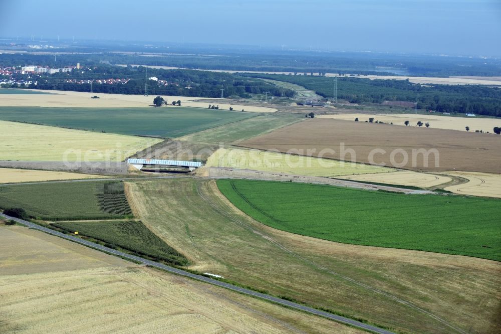 Aerial image Neukieritzsch - Highway- Construction site with earthworks along the route and of the route of the highway route B95 to A72 motorway in Neukieritzsch in the state Saxony