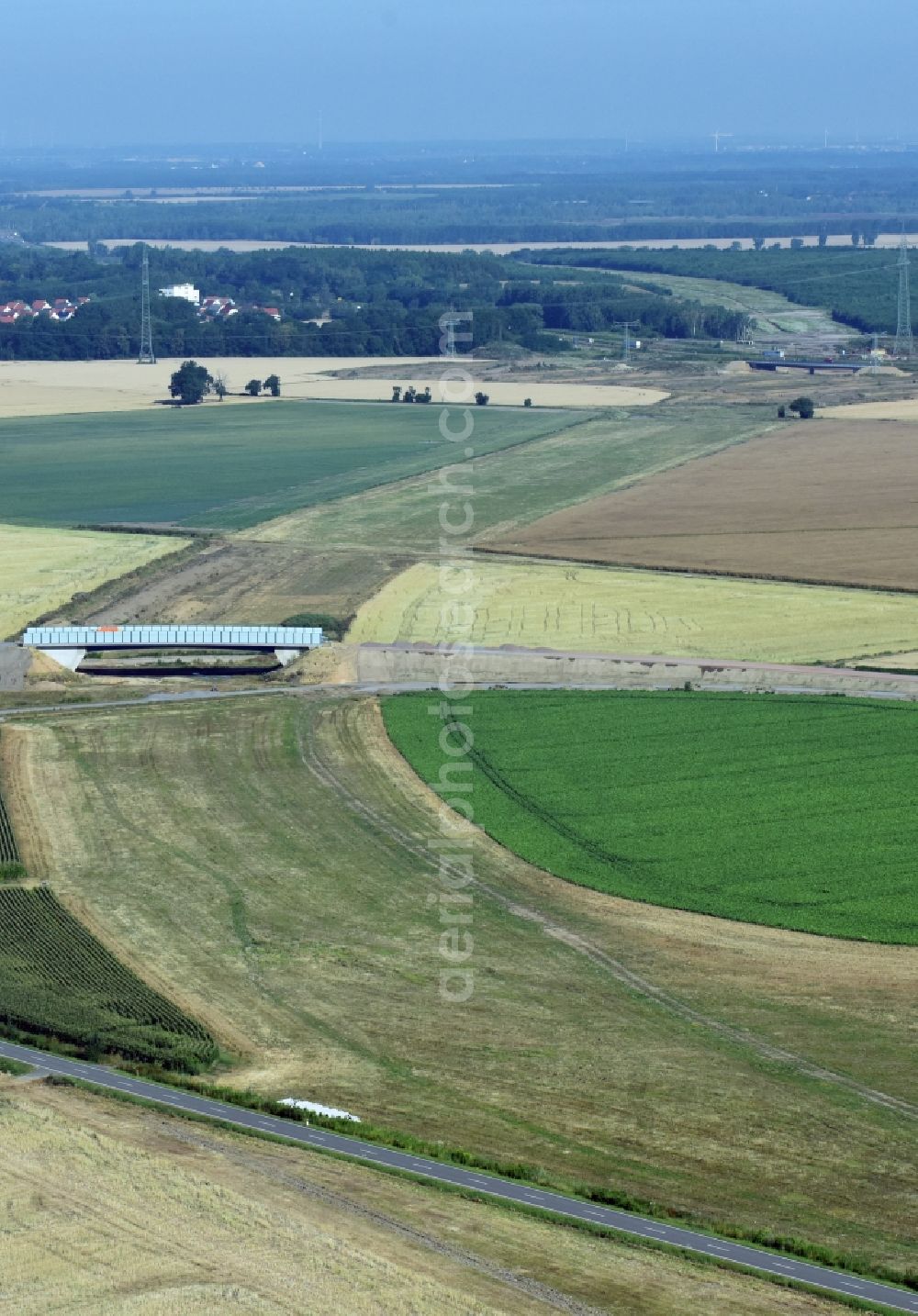 Neukieritzsch from above - Highway- Construction site with earthworks along the route and of the route of the highway route B95 to A72 motorway in Neukieritzsch in the state Saxony