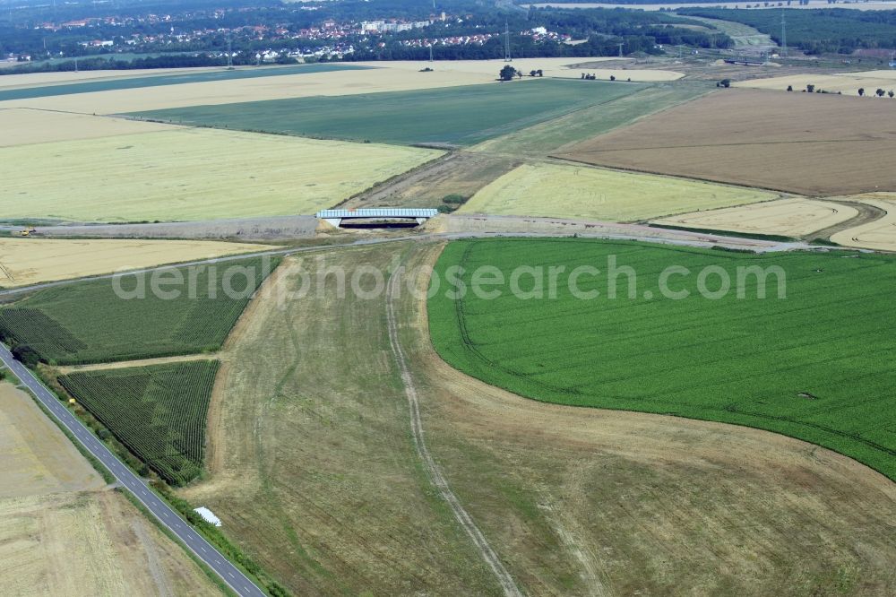 Aerial image Neukieritzsch - Highway- Construction site with earthworks along the route and of the route of the highway route B95 to A72 motorway in Neukieritzsch in the state Saxony